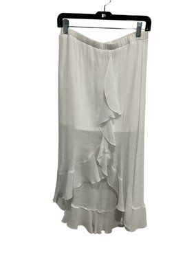 BCX Medium White Ruffled High-Low Midi Skirt Elastic Waist Cottagecore Ethereal